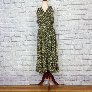 Banana Republic Factory Sheer Olive Green Abstract Print Halter Dress